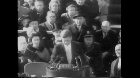 CIRCA 1961 - John F. Kennedy delivers his inaugural address.