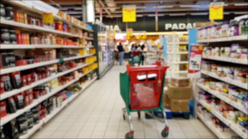 Inside supermarket. Out of focus, blurred shot