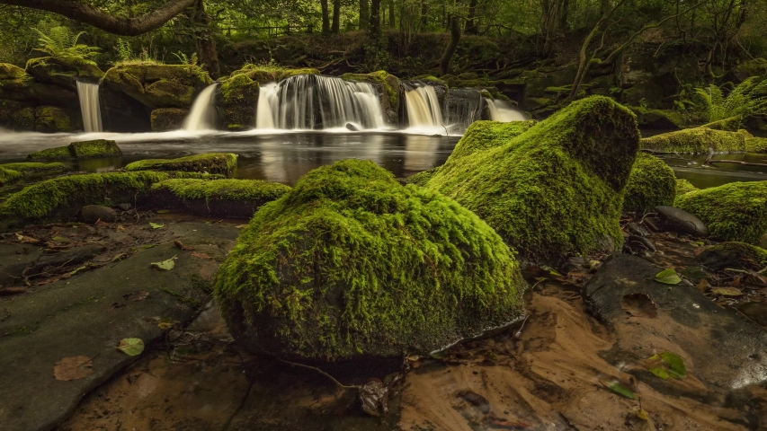 4k Yorkshire Bridge waterfall motion time-lapse in the Peak District
