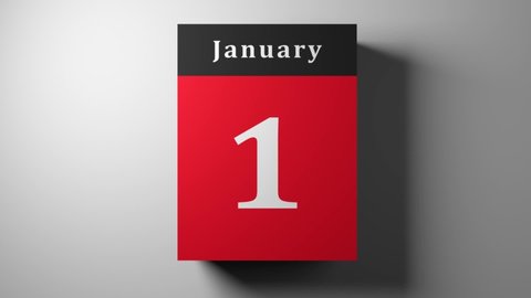 fast calendar red scrolling showing every day and month with flipping pages, timelapse
