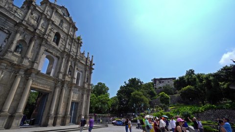 Macau / China - 09 25 2018: Macau, China, Circa 2018 – Sunny day at the Ruins of St. Paul's Catholic Church.