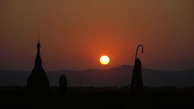 The sun sets to skyline at Bagan Myanmar