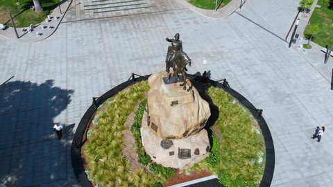 Square General San Martin Plaza Monument (Mendoza, Argentina) aerial view