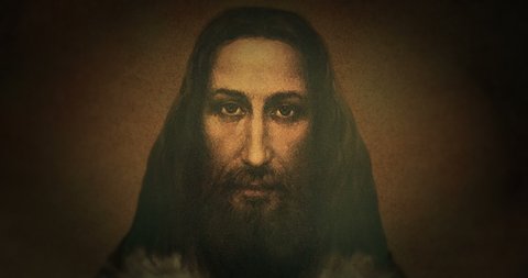 Jesus Christ. An Iconic Image of Jesus Based on the Shroud of Turin. 3d Modelled Face and Virtual Camera Movement. Incarnation of God the Son and the Awaited Messiah Prophesied in the Old Testament.