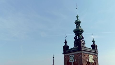 Drone footage of Carmelite church in Gdansk.