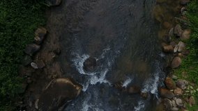 4K Aerial footage of river in forest