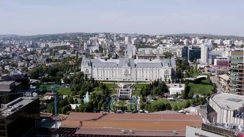 Aerial day shot of the Palace of Culture in Iasi, Romania