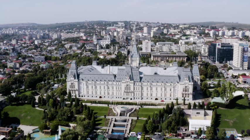 Aerial day shot of the Palace of Culture in Iasi, Romania