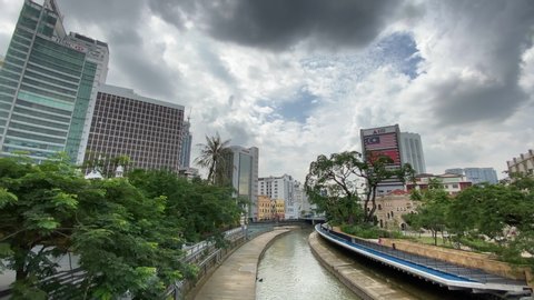 KUALA LUMPUR, MALAYSIA-November 11, 2019- Office buildings around Gombak River, including Kuala Lumpur City Hall, Dewan Bandaraya on Jalan Raja.
