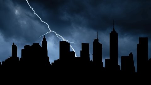 Brooklyn Skyline: Thunderstorm and Lightning Time Lapse, Manhattan, New York , USA