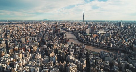 Aerial shot of City Tokyo at dawn, Japan