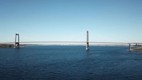 Suspension bridge in Fredericia/Denmark   video from New Little Belt Bridge taken by drone camera