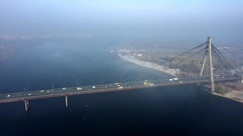 Aerial View Of The Foggy Kyiv City In Autumn