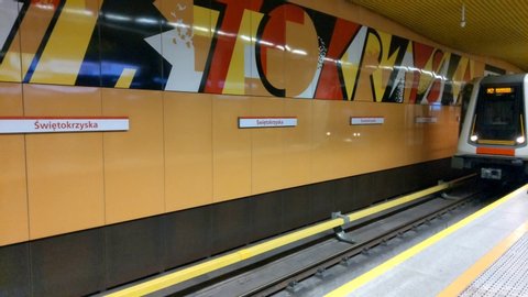 Warsaw, Poland - JUNE 2019: Metro in Warsaw. The train in the subway. Poland.