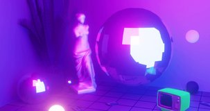 80s Style Retrowave Aesthetic, Vaporwave and Synthwave design motion background with trendy Aphrodite sculpture and palm. Retro Futurism