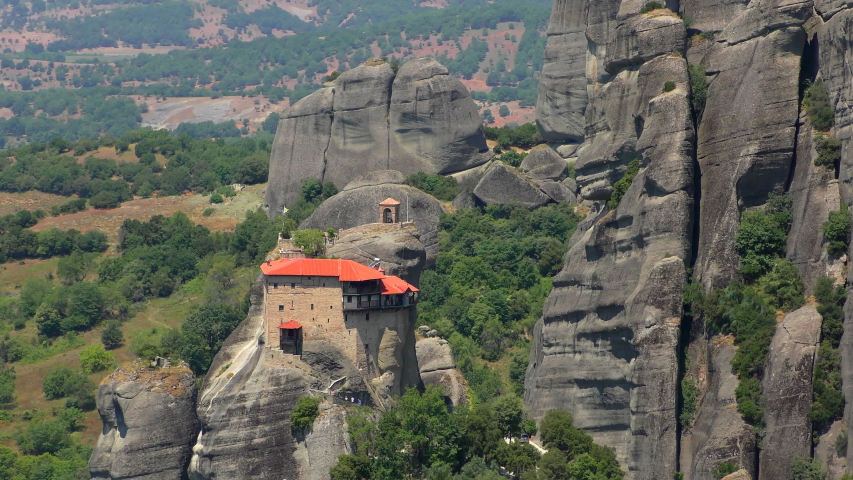 Hot summer day. Monastary of St. Nicholas Anapausas in Meteora. Thessaly mountains, Greece.