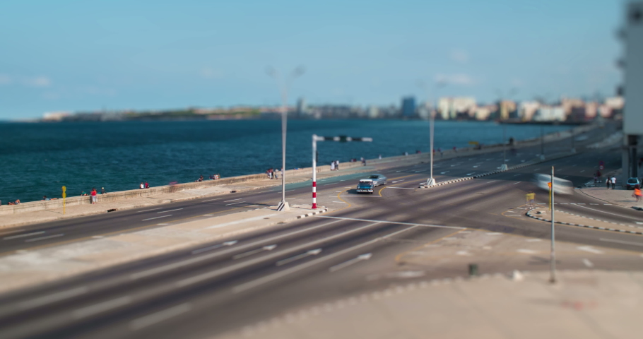Malecon Traffic Long Exposure Time Lapse with Tilt-Shift Miniature Effect, View from Hotel Nacional Hill, Havana, Cuba