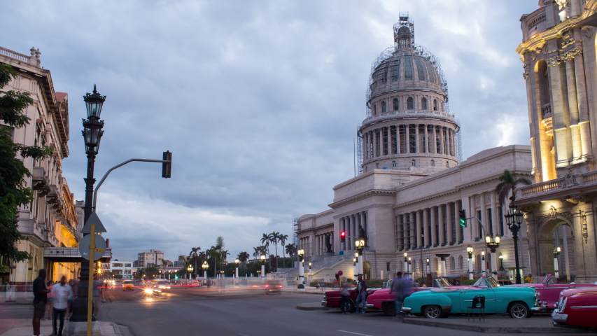 National Capitol Building Havana Traffic Lights Stock Footage Video 