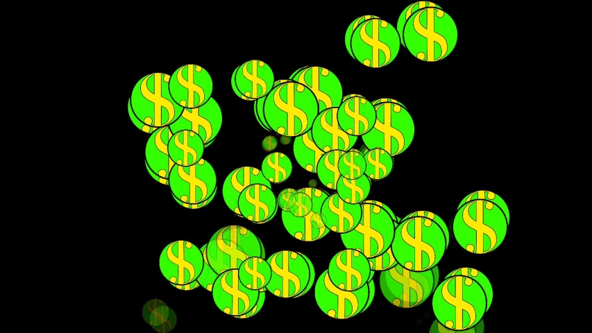 illustration of the concept of a dollar coin sprinkled on a black background - November 14, 2019