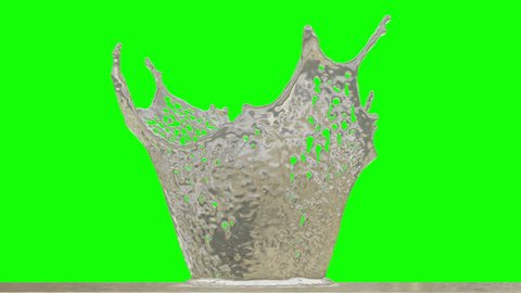 Slow motion Animation of Nature water crown, Liquid splashing seamless loop, Motion background 3D CG 4k Ultra HD 3840x2160, RGB with Alpha and Green screen. 