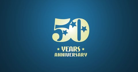 50 years anniversary 2D motion graphic 4K footage with golden metal effect, falling stars and number. 50th anniversary for birthday or wedding 