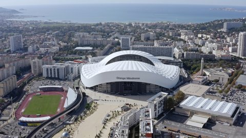 OCTOBER 25, 2019, Marseille, France : The Stade Velodrome, known as the Orange Velodrome in Marseille, France. It is home to the Olympique de Marseille football club of Ligue 1