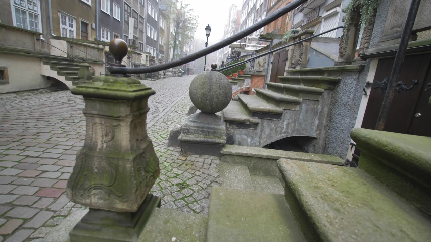Decorative External Staircase Perron to Old Town Houses in Gdansk, Poland
