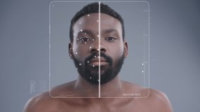 Future. Face ID. Face Detection. Augmented Reality. Biometric Technological 3D Scanning of African Black Man Face for Facial Recognition Isolated on Grey. Facial Animation with Dots and Tracking - Powered by Shutterstock - Get 15% off with code: PIKWIZARD15