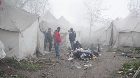 Bihac, Bosnia & Herzegovina 11 November 2019 Inhumane conditions in refugee camp in Vucjak. Thousands of migrants are trapped and camping on former garbage site near landmines.European migrant crisis.