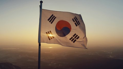 Korean Flag at Sunset over Seoul, South Korea