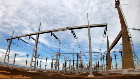 High Voltage Substation and Equipment ,Time lapse in sunny day. Brazil.