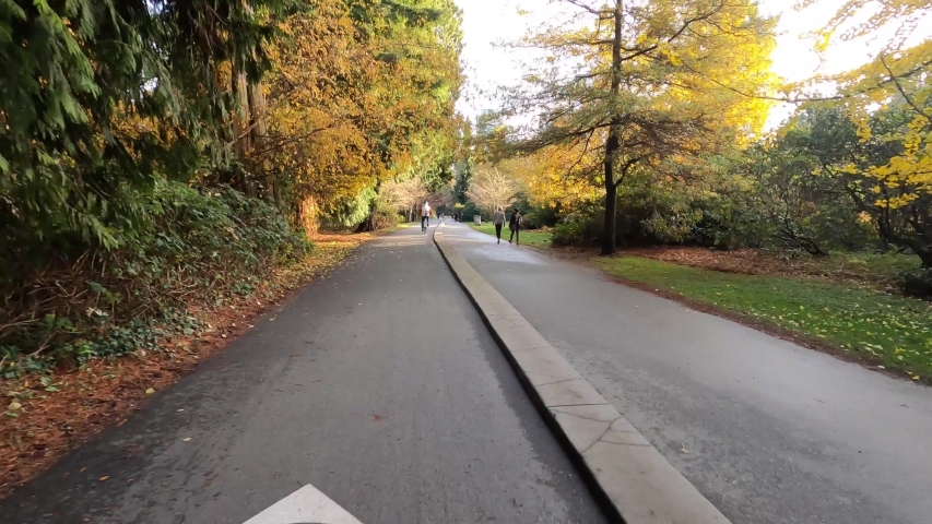 VANCOUVER ,CANADA - CIRCA November 2019 :hyperlapse cycle through stanley park past lake