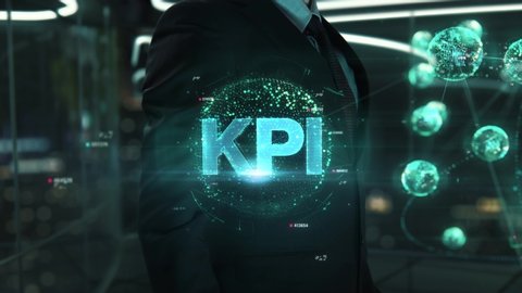Businessman with KPİ hologram concept