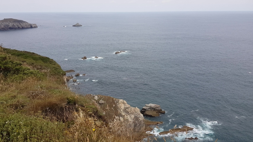 Rock Beach lanscape view in cantabria north spain, , video clip footage,beach background