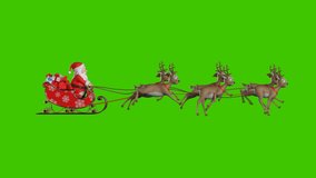 Santa Claus on a Reindeer Sleigh Flying on a Green Background, Two Beautiful 3d Animations, Second with Contour Light for the Night Flight. Seamless Looping, 4k - Powered by Shutterstock - Get 15% off with code: PIKWIZARD15