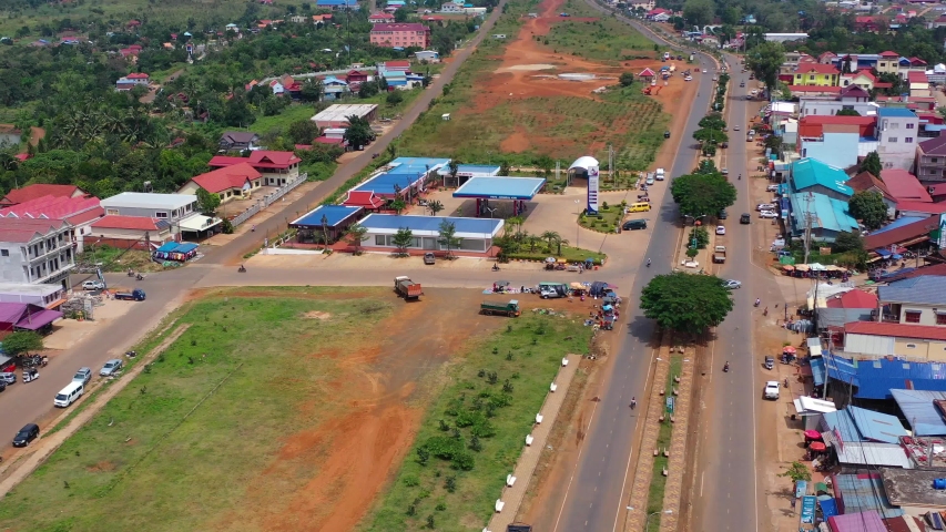 Small town at Mundolkiri - North Cambodia with small house and small airport