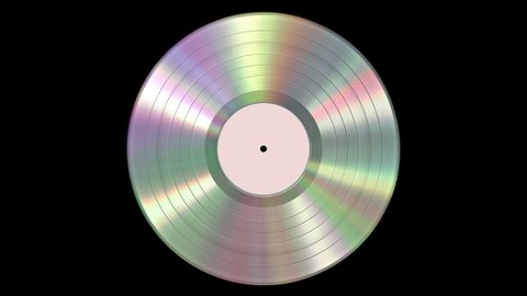 Iridescent Realistic Platinum Vinyl Record On Black Background With Alpha Channel. Seamless Looped. 4K. Ultra High Definition. 3840x2160. 3D Animation.