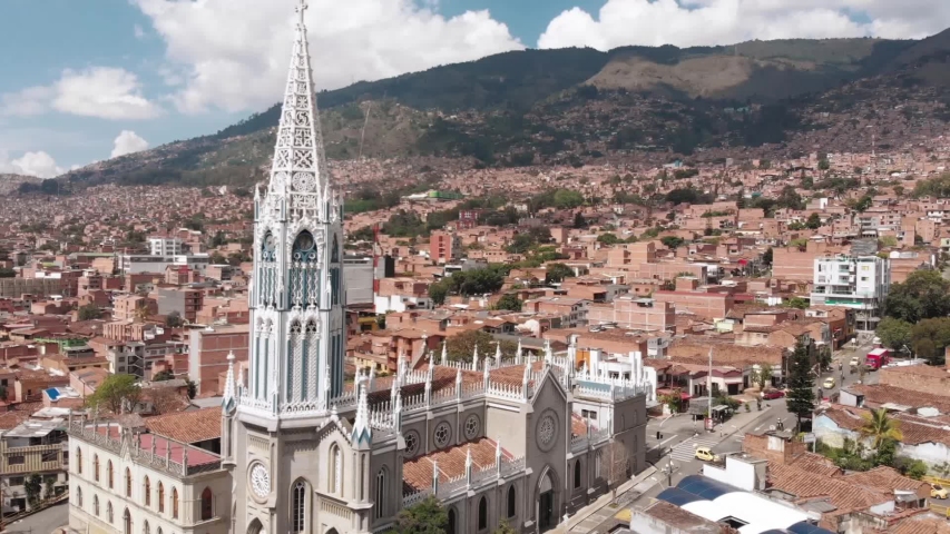 Aerial view of Church (Iglesia del Señor de las MIsericordias) in Medellín, Colombia. V1