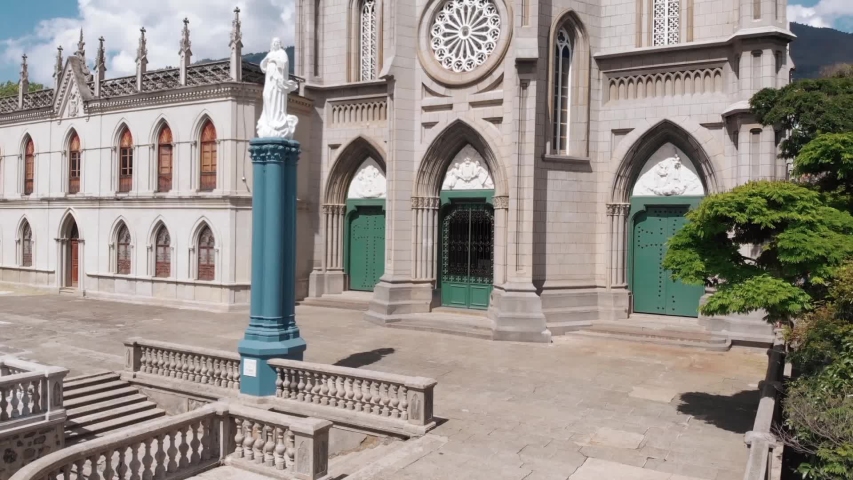 Aerial view of Church (Iglesia del Señor de las MIsericordias) in Medellín, Colombia. V4