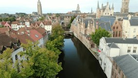 Bruges city canals aerial view