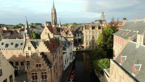 Bruges city canals aerial view