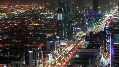 Riyadh, Oalya / Saudi Arabia – 22 03 2019: Saudi Arabia Riyadh TimeLapse , Riyadh Towers Looping Time Lapse – Saudi Arabia AlMamlakah Tower , Landscape Riyadh Skyline at Night - 2020 / 2030 Vision