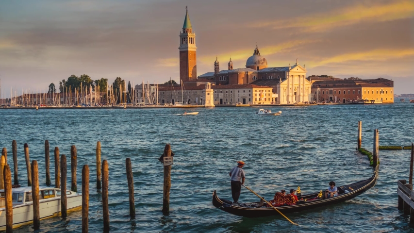 Venice,Italy.San Giorgio Maggiore Island,Tourists on a Gondola. cinemagraph