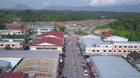 Kuching, Sarawak / Malaysia - November 16 2019: The Chinese temple, buildings and scenery of the old Batu Kawa village
