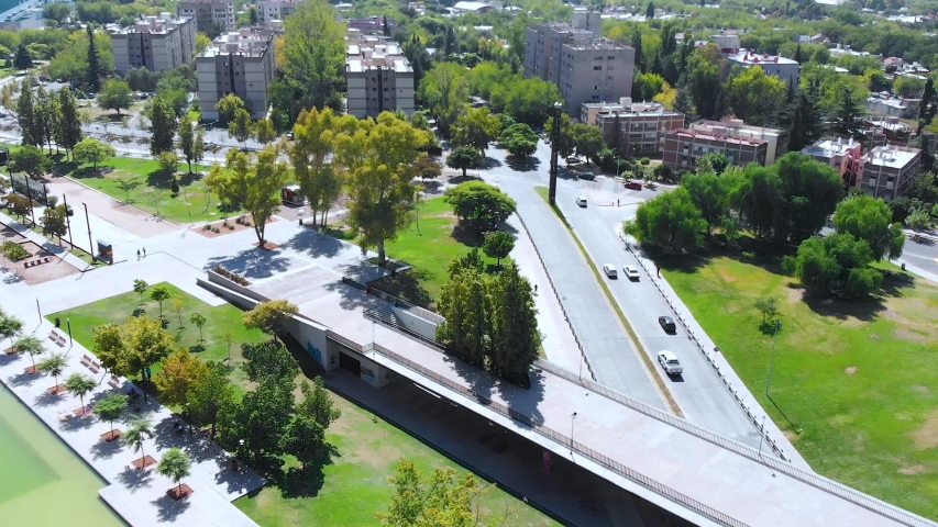Central park Mendoza Argentina (aerial view, drone footage)