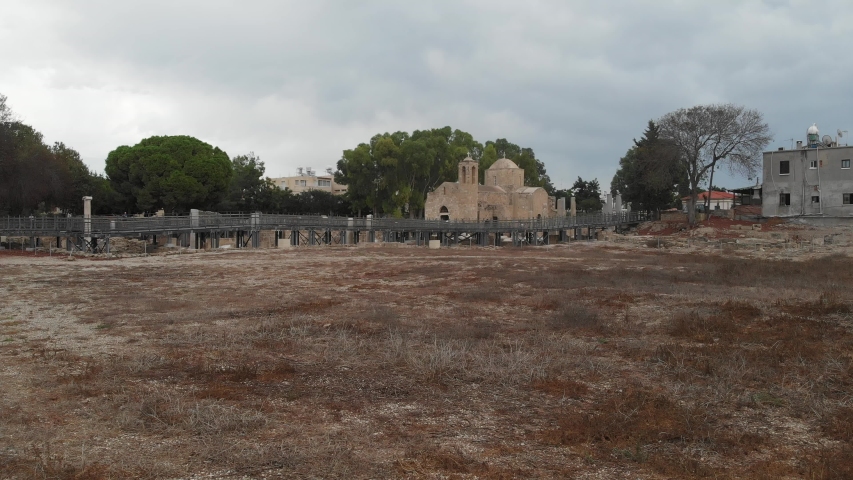 Archaeological site. The Church of Our Lady of Chrysopolis (Panagia) and Basilica Chrysopolitissa - one of the oldest Christian churches in the world. Shooting from the drone.