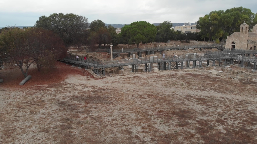 Archaeological site. The Church of Our Lady of Chrysopolis (Panagia) and Basilica Chrysopolitissa - one of the oldest Christian churches in the world. Shooting from the drone.