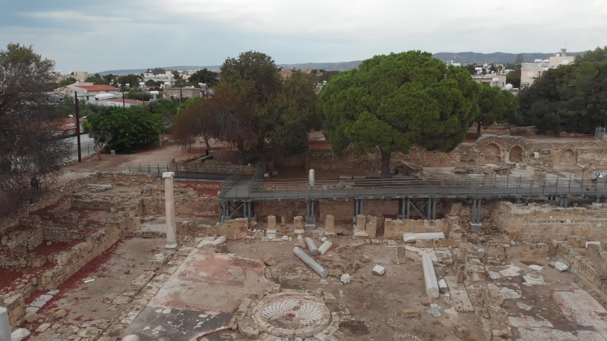 Archaeological site. The Church of Our Lady of Chrysopolis (Panagia) and Basilica Chrysopolitissa - one of the oldest Christian churches in the world. Shooting from the drone.