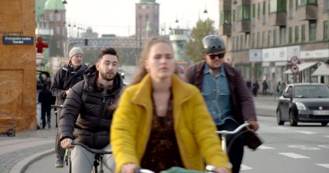 Copenhagen / Denmark - 26 October 2019: Bicycle riders in Copenhagen on a beautiful day in the fall