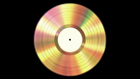 Iridescent Gold Vinyl Record On Black Background With Alpha Channel. Seamless Looped. 4K. Ultra High Definition. 3840x2160. 3D Animation.
